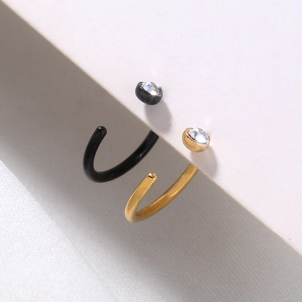 Nose ring Cross-border e-commerce source Human body piercing C-shaped stainless steel rhinestone nose ring with diamond nose nail fake nose ring jewelry