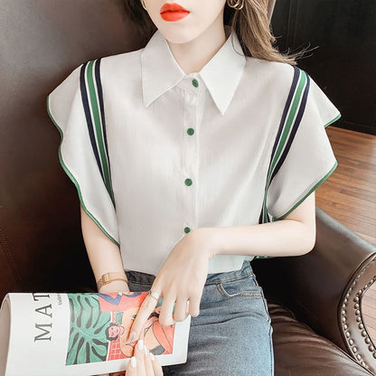 Short Sleeve Doll Collar Chiffon Shirt For Women