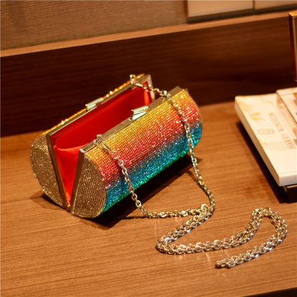 Rainbow Gradient Diamond Luxury Women Party Clutch Bag Purses and Handbags Evening Bag Ladies Shoulder Chain Bag Banquet Bag