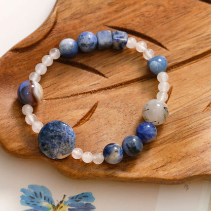 Natural Blue Point Stone Black Hair Crystal Agate Bracelet