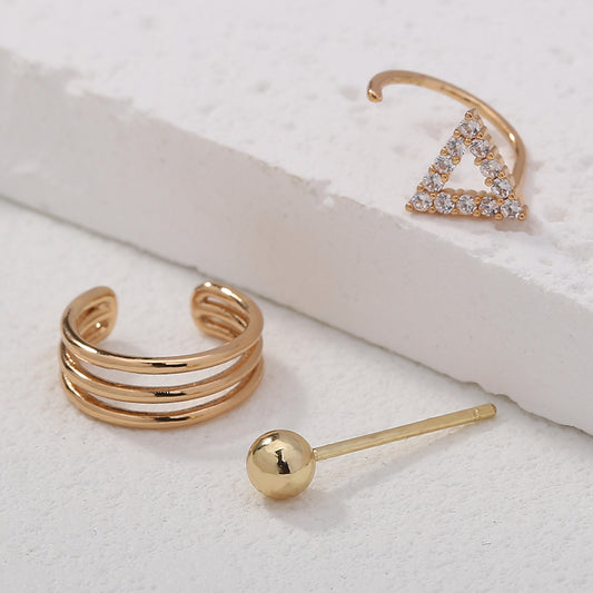 Korean Fashion Diamond-encrusted Triangular Ear Clip Minority C-type Ear Without Hole Ear Bone Clip Ear Hanging European And N Earrings Earrings Earrings Female