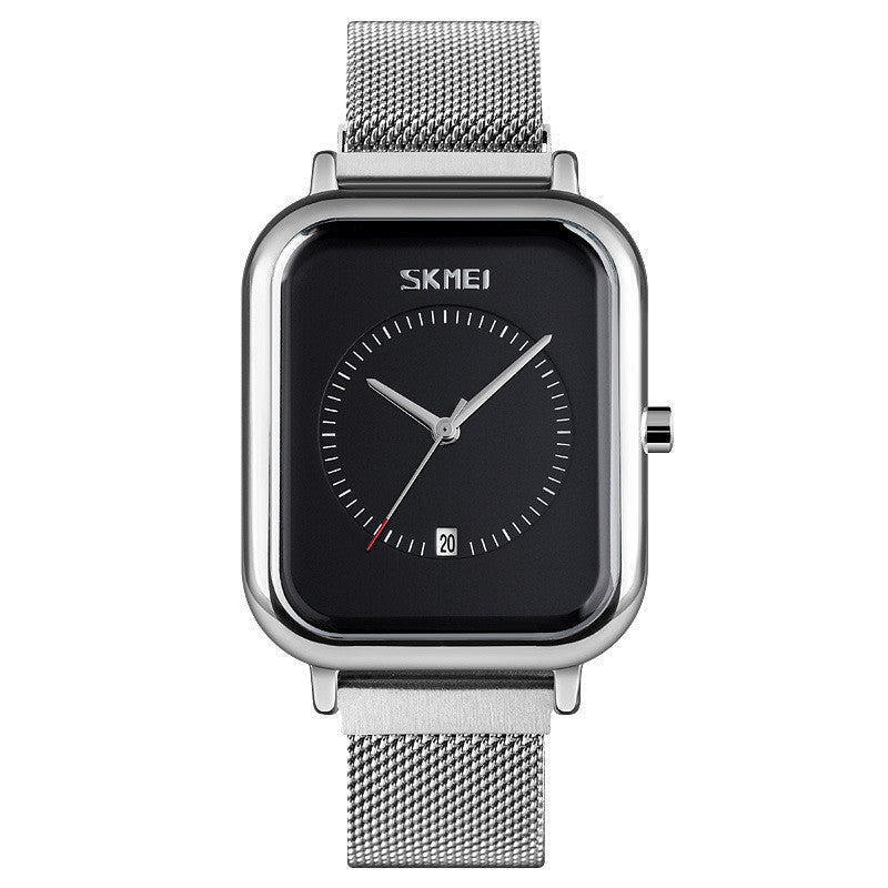 Fashionable Mens Square Business Quartz Student Mens Mesh-Strap Waterproof Calendar Watch