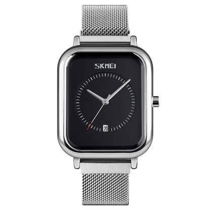 Fashionable Mens Square Business Quartz Student Mens Mesh-Strap Waterproof Calendar Watch