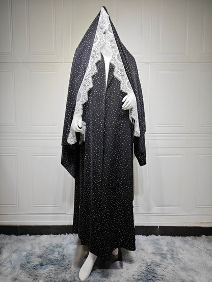 Summer New Sweet Lace Trim Polka Dot Printed Robe Cardigan With Headscarf