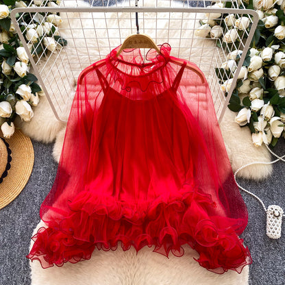 New Style Chiffon Pleated Lace Inner Camisole Two-Piece Set For Women