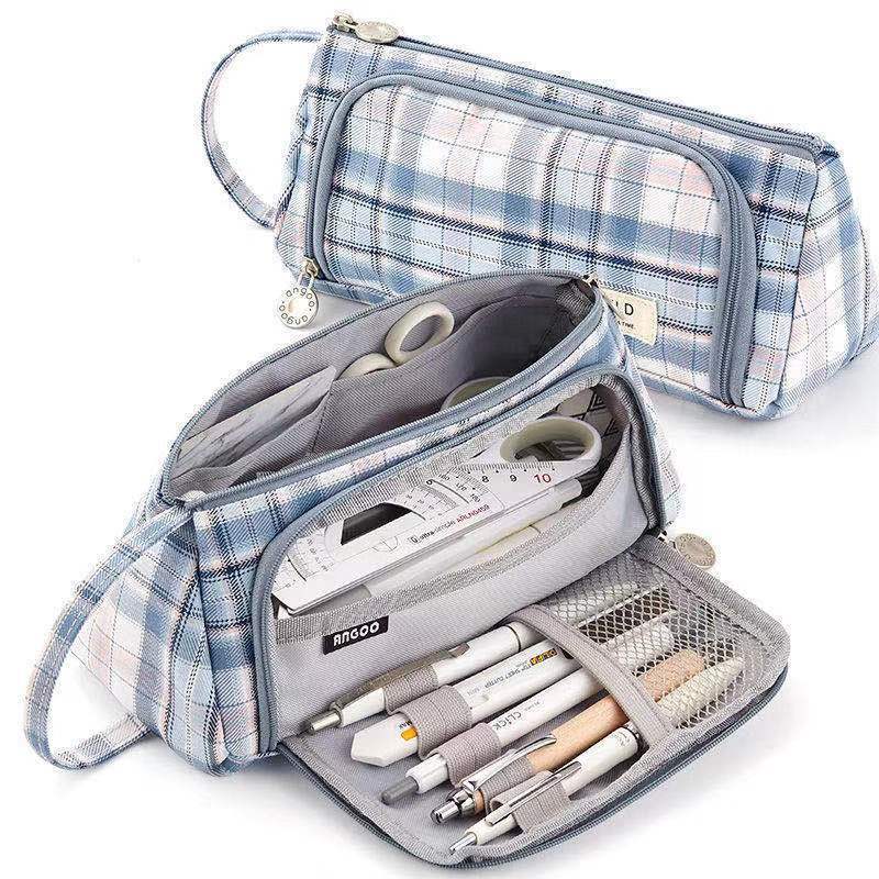 Canvas Pen Bag Large Capacity Double Wall Cute Multi-functional Girl Stationery Box High School Junior High School Japanese Style
