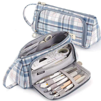 Canvas Pen Bag Large Capacity Double Wall Cute Multi-functional Girl Stationery Box High School Junior High School Japanese Style