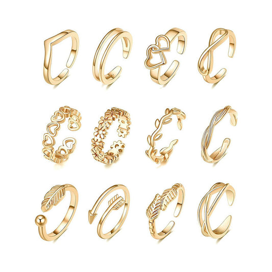 Beach Toe Ring With Adjustable Band, Featuring Heart And Leaf Designs