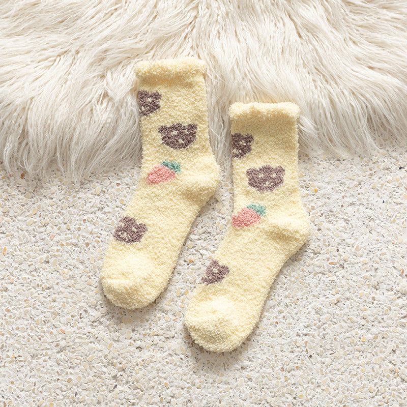 Female middle tube love Japanese cute dots home warmth month sleep socks