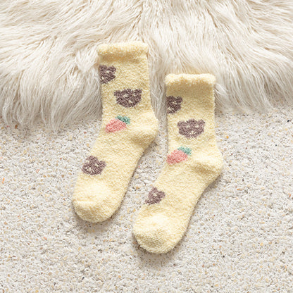 Female middle tube love Japanese cute dots home warmth month sleep socks
