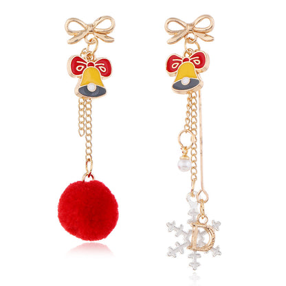 Hair Ball Earrings Female Simple Long Tassel Earrings Christmas Earrings Christmas Bell Earrings