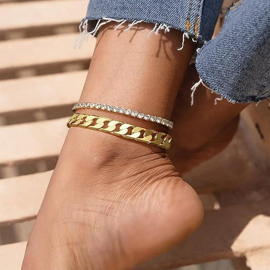 925 Silver-Plated Anklet Bold Versatile Chunky Chain Anklet