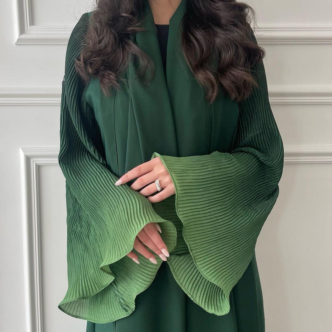 Arabian Dubai Chiffon Pleated Flared-Sleeve Color-Block Coat For Women