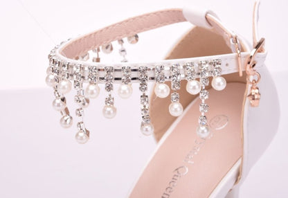 Large Size White Lace Stiletto Heel Sandals