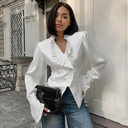 Fashionable Court-style Versatile Ruffled Womens Blouse
