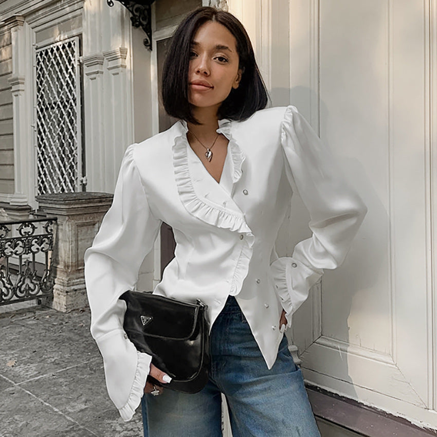 Fashionable Court-style Versatile Ruffled Womens Blouse