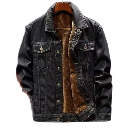 Men's Fleece-Lined Thickened Denim Coat Padded Jacket