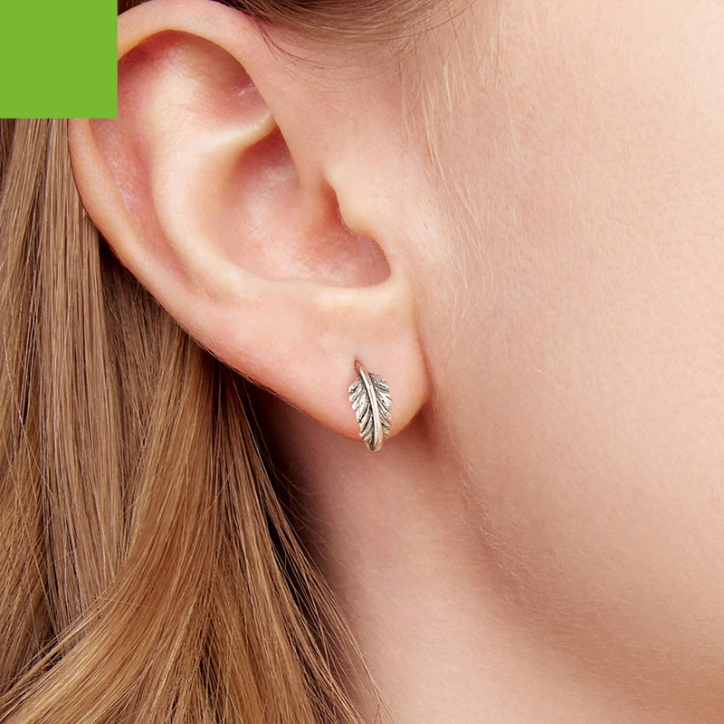 Vintage Textured Leaf Ear Clip S925 Sterling Silver Earrings