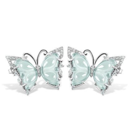 Ice Jade Stone S925 Silver Inlay Women's Fashion Rings Ear Studs