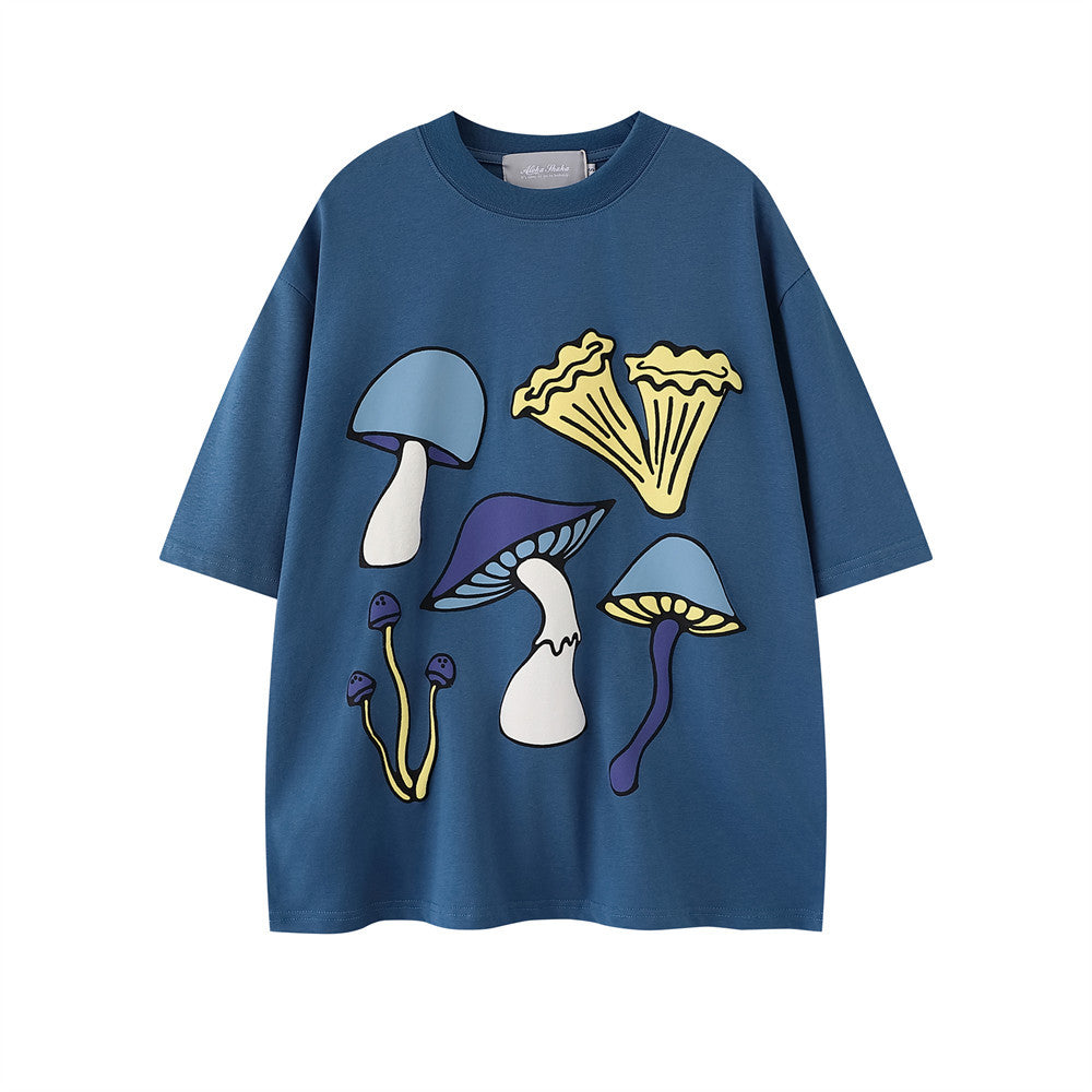 Mushroom Print Short Shirt T-shirt Casual Top
