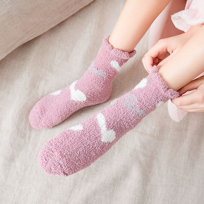 Female middle tube love Japanese cute dots home warmth month sleep socks