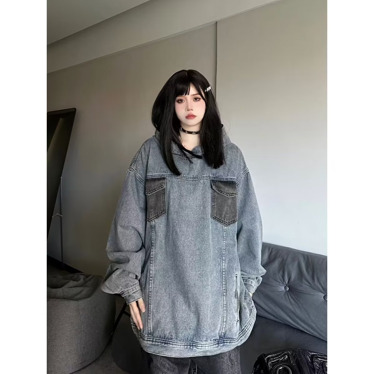 Loose Couple Hooded Retro Casual Denim Jacket