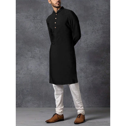Men's Solid Color Long Sleeve Casual Slim Fit Business Stand Collar Robe