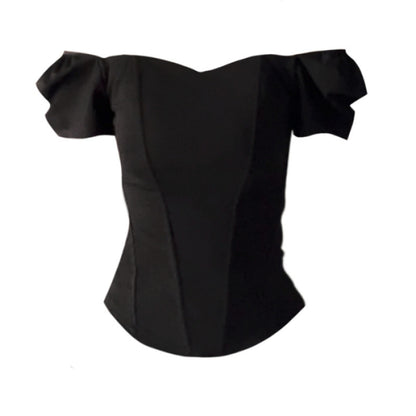 French Style Short Sleeve Fishbone Corset Bandeau Slim-fit Vest