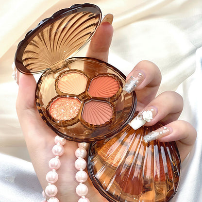 Shell Shape Four Color Eyeshadow Palette Shimmer Matte Thin And Glittering