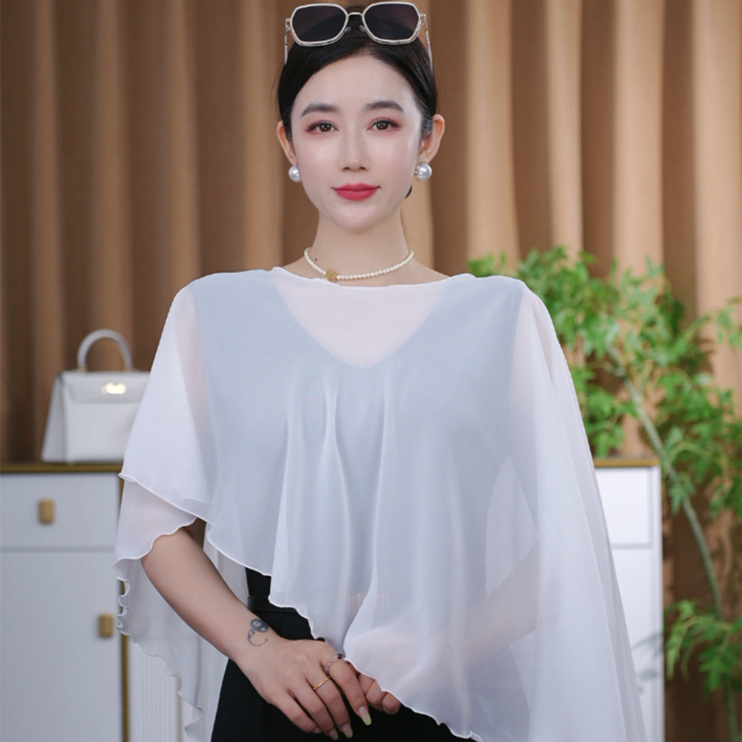 Fashionable All-match Outerwear Air-conditioning Shawl Chiffon Pullover