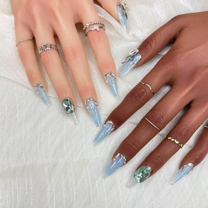 GGDDSHA Handmade Press On Nails, Luxury &Custom Fake Nails 3D Handmade Reusable UVFinished False Nails, Hand-Painted Nail,Nebula Glint