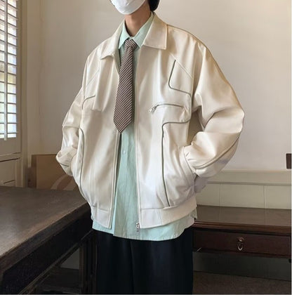 Men's Temperament Zipper Fashion Lapel Leather Coat