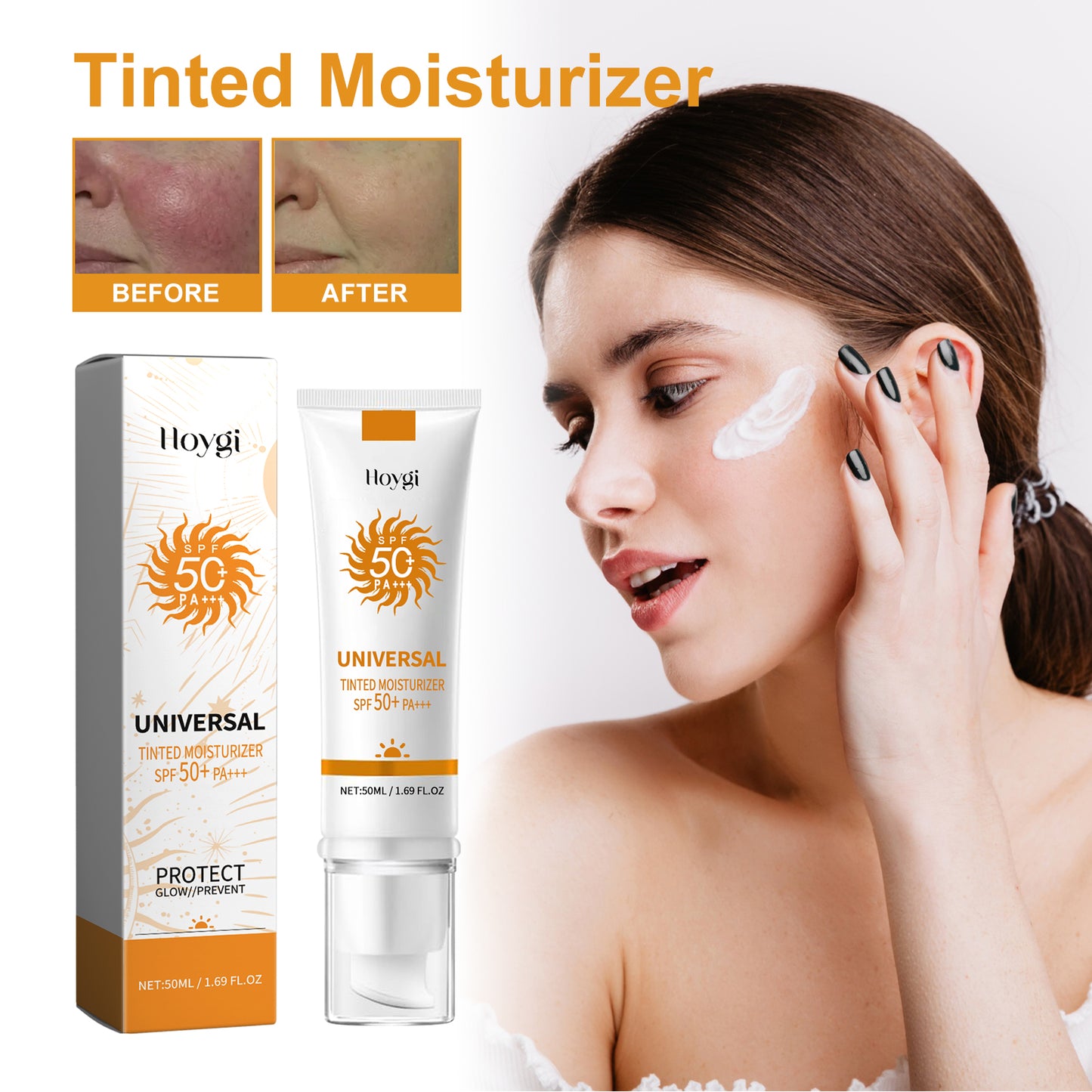 Hoygi Tinted Moisturizer, Outdoor UV Protection Brightening Skin Hydrating Protective Cream