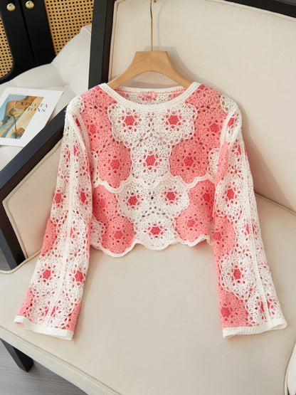 Autumn Embroidery Crochet Hollow Out Stitching Chiffon Long Sleeve Sun Protection
