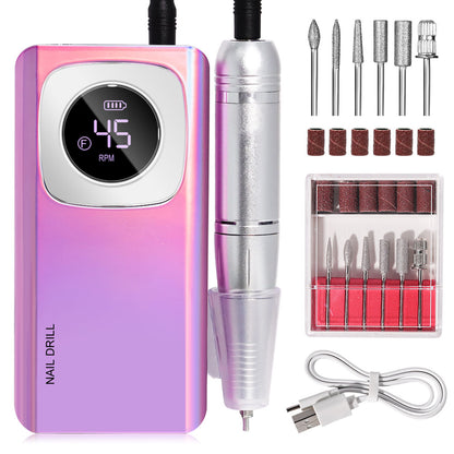 Rechargeable Electric Nail File Professional - 45000RPM Portable Efile Nail Drill Kit, Cordless E File Nail Drill Machine For Acrylic Gel Nails Salon Home Manicure Use