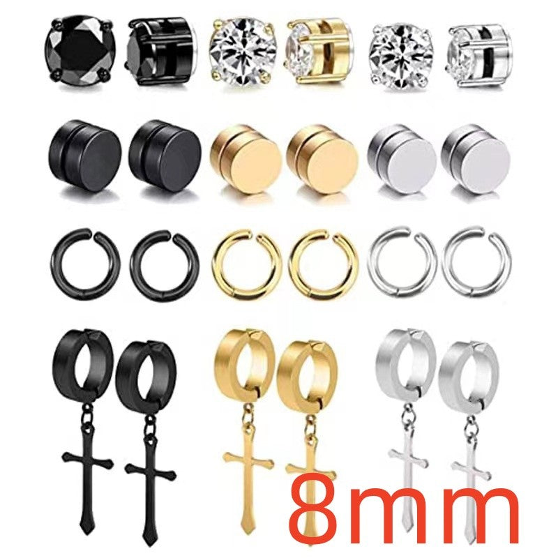 Titanium Steel Earrings Cross Zircon Magnet Ear Clip