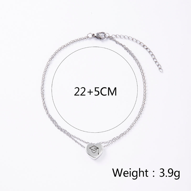 New Dr. Cap Heart Double Anklet Silver Stainless Steel Anklet