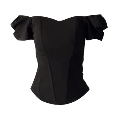 French Style Short Sleeve Fishbone Corset Bandeau Slim-fit Vest