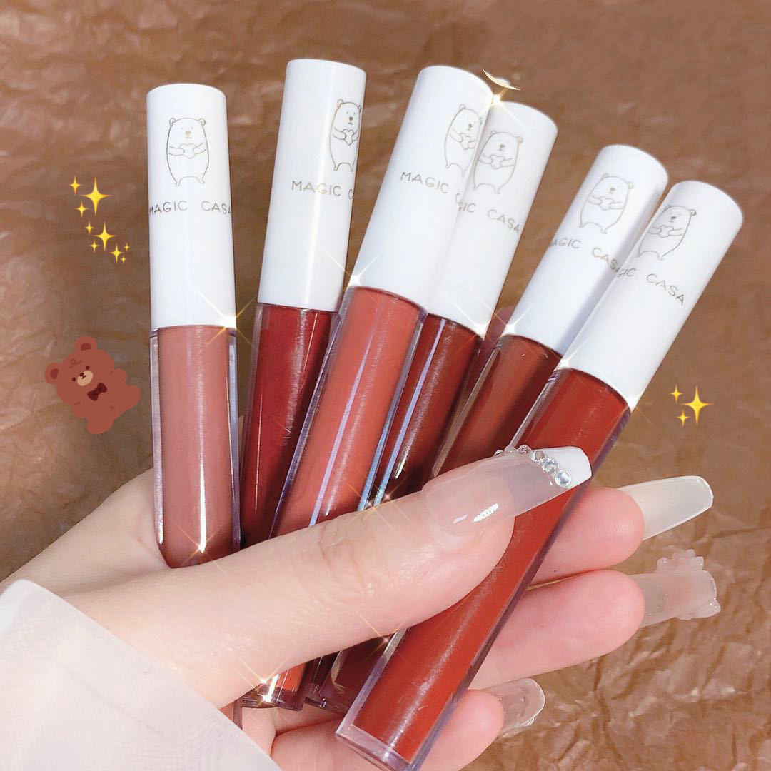 MAGIC CASA Love Bear Lip Lacquer Six Sets Not Easy To Fade Lipstick Matte Moisturizing Lip Mud Cross-border Makeup