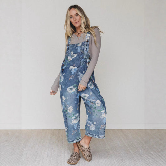 Loose Fit Printed Denim Trousers For Women