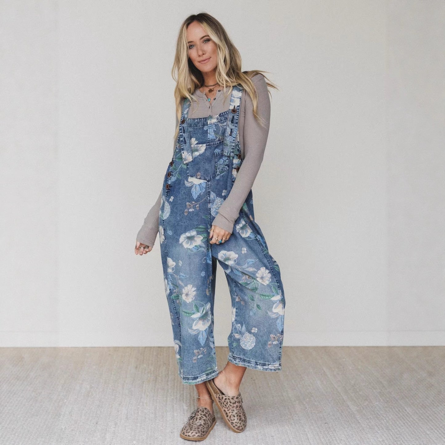 Loose Fit Printed Denim Trousers For Women
