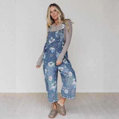 Loose Fit Printed Denim Trousers For Women