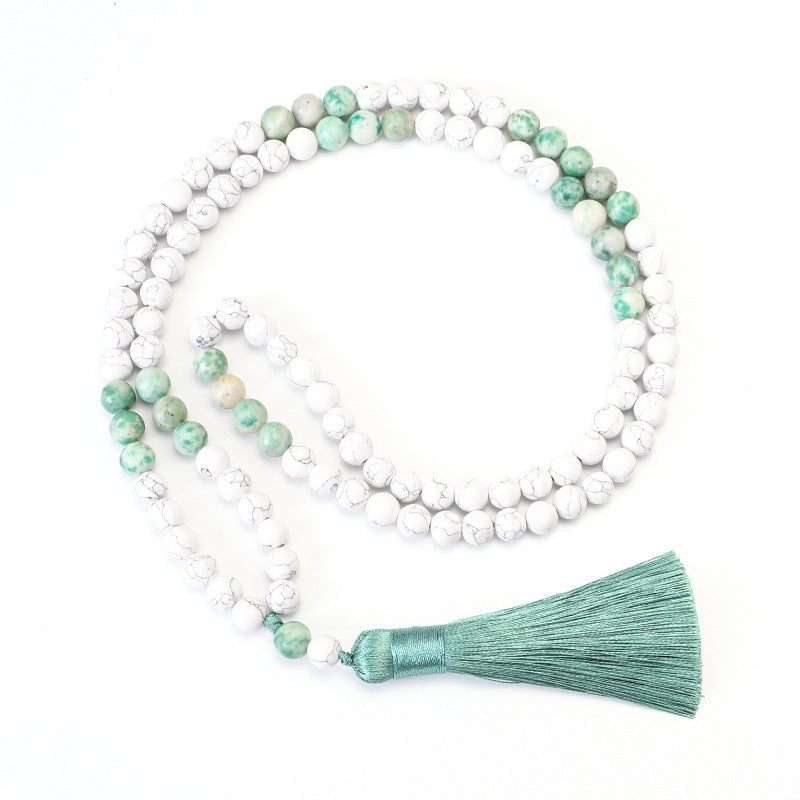 Necklace Bracelet Set 108 Iron Gallstone White Turquoise Long Tassel Necklace Yoga Necklace