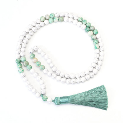 Necklace Bracelet Set 108 Iron Gallstone White Turquoise Long Tassel Necklace Yoga Necklace