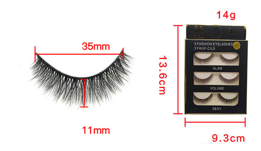 False Eyelashes Natural Tail Extension 3D Simulation Three Pairs