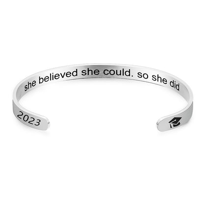 She Believe She Could Cuff Bracelet Silver Stainless Steel Graduate Cap Bangles For Women Graduation Jewelry Gifts