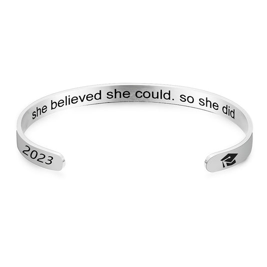 She Believe She Could Cuff Bracelet Silver Stainless Steel Graduate Cap Bangles For Women Graduation Jewelry Gifts