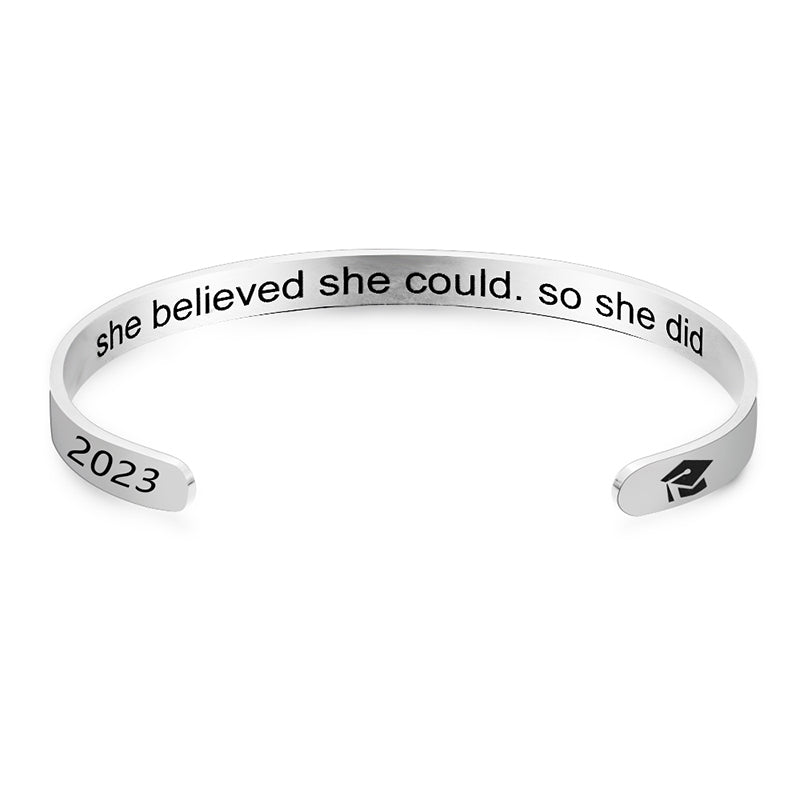 She Believe She Could Cuff Bracelet Silver Stainless Steel Graduate Cap Bangles For Women Graduation Jewelry Gifts