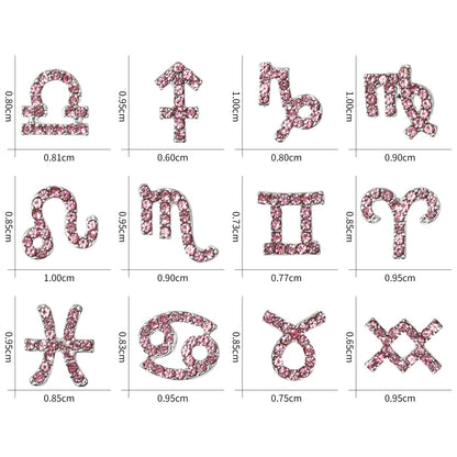 12 Zodiac Sign Nail Art Accessories Alloy Rhinestone 3D Nail Stickers For DIY Nail Decorations