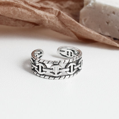 Chic Temperament Cold Wind Jewelry S925 Sterling Silver Retro Heavy Pig Nose Chain Ring